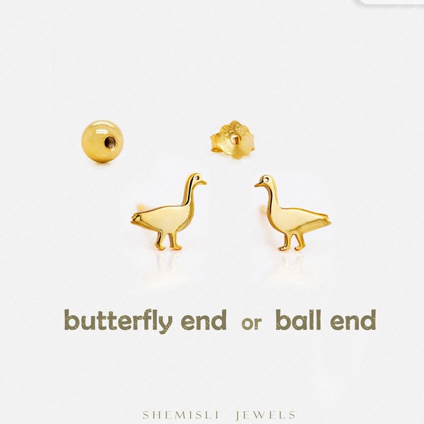 Tiny Duck, Goose, Bird Studs Earrings, Gold, Silver SHEMISLI SS879 Butterfly End, SS880 Screw Ball End (Type A) LR