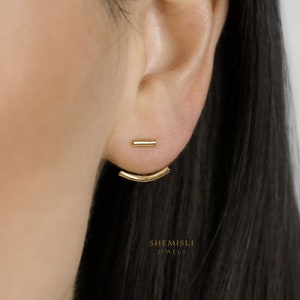 Bar Ear Jackets, Curved Front And Back Earrings, Gold, Silver SHEMISLI SJ014