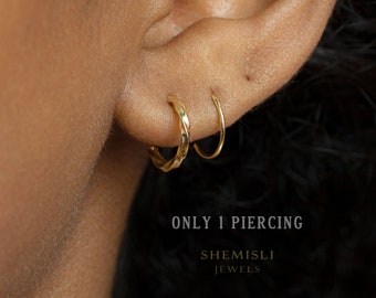 Double Hoop Earrings - Only 1 Piercing needed, Gold, Silver SHEMISLI - SH189 NOBKG LR