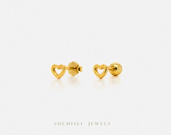 Tiny Open Heart Stud, Gold Silver SHEMISLI SS431 Butterfly End, SS432 Screw Ball End (Type A)