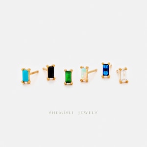 Tiny Baguette Stud Earrings, White, Emerald, Turquoise, Sapphire, Black, Opal, SHEMISLI SS143, SS023, SS107, SS339, SS340, SS008