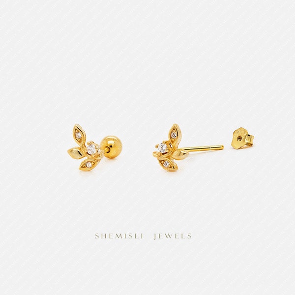 Tiny Leaf CZ Earrings, Gold, Silver SHEMISLI - SS142, SS667 Butterfly End, SS668 Screw Ball End (Type A) LR