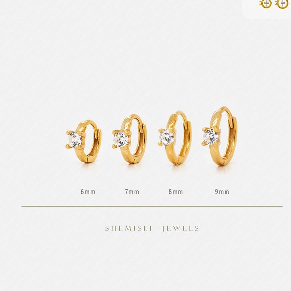 Tiny White CZ Stone Helix Hoop Earrings, Gold, Silver SHEMISLI SH616, SH617, SH618, SH619