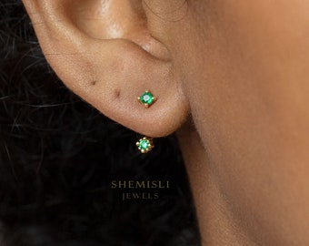 Tiny CZ Front and Back Ear Jackets, White, Emerald, Turquoise, Sapphire, Black, Opal, SHEMISLI SJ001, SJ002, SJ003, SJ023, SJ022, SJ024