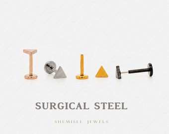 Tiny 4mm Triangle Threadless Flat Back Earrings, Nose Stud, 20,18,16ga, 5-10mm, Surgical Steel, SHEMISLI SS565