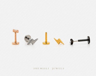 Tiny Lightning Threadless Flat Back Earrings, Nose Stud, 20,18,16ga, 5-10mm Surgical Steel SHEMISLI SS720