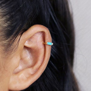 Turquoise Baguette Helix Hoop Earrings, Huggies, Gold, Silver SHEMISLI - SH200, SH364, SH365