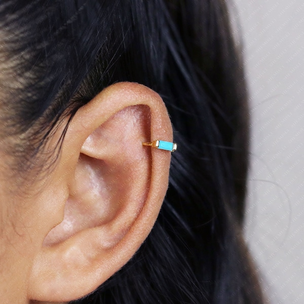 Turquoise Baguette Helix Hoop Earrings, Huggies, Gold, Silver SHEMISLI - SH200, SH364, SH365