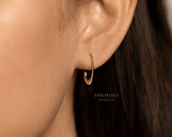 Thin C Shape Stud Earrings, Gold, Silver - SS452 NOBKG