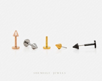 Tiny Spike Threadless Flat Back Earrings, Nose Stud, 20,18,16ga, 5-10mm Surgical Steel SHEMISLI SS719