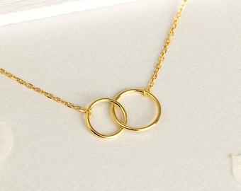 Interlocking Two Circle Necklace, Silver or Gold Plated  (15.5"+2") SHEMISLI - SN012