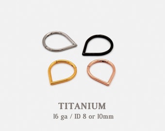 Teardrop Septum Ring, Hinged Clicker Hoop, 16ga 8mm or 10mm, Solid G23 Titanium, SHEMISLI SH453, SH454