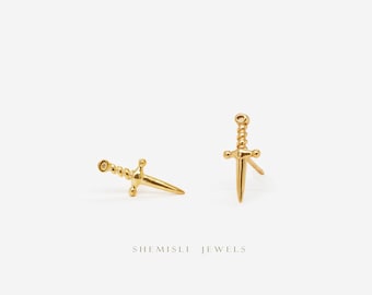 Tiny Dagger Stud Earrings, Gold, Silver SHEMISLI - SS207 Butterfly End, SS354 Screw Ball End (Type A)