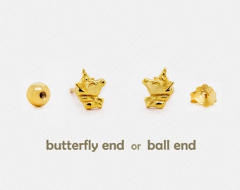 Tiny Unicorn Stud Earrings, Gold, Silver SS707 Butterfly End, SS708 Screw Ball End (Type A) LR