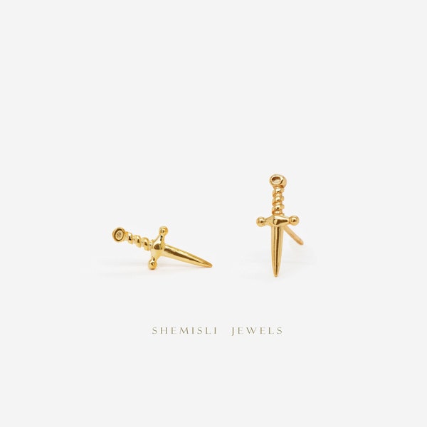 Tiny Dagger Stud Earrings, Gold, Silver SHEMISLI - SS207 Butterfly End, SS354 Screw Ball End (Type A)
