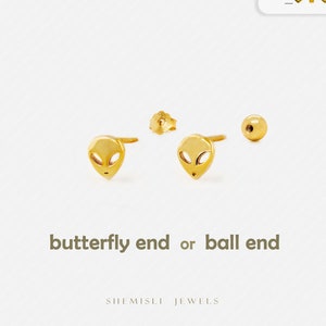 Tiny Alien Studs Earrings, Gold, Silver SHEMISLI SS837 Butterfly End, SS838 Screw Ball End (Type A)