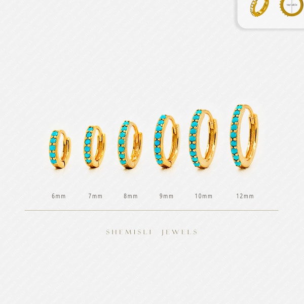 Simple Turquoise Hoop Earrings, Huggies, 6, 7, 8, 9, 10, 12mm Gold, Silver SHEMISLI SH052, SH053, SH054, SH055, SH056, SH057