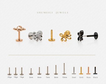 Tiny Octopus Threadless Flat Back Earrings, Nose Stud, 20,18,16ga, 5-10mm Surgical Steel SHEMISLI SS576