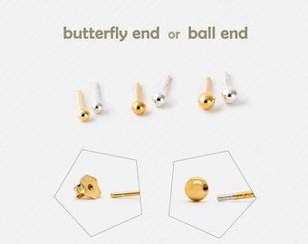 Shiny Ball Studs Earrings, 2, 2.5, 3mm Gold, Silver SHEMISLI SS201, SS001, SS002 Butterfly End, SS845, SS846, SS847 Screw Ball End (Type A)