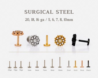 Dainty Flower Threadless Flat Back Earrings, Nose Stud, 20,18,16ga, 5-10mm Surgical Steel SHEMISLI SS853