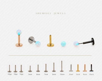 Tiny 3mm Opal Ball Threadless Flat Back Earrings, Nose Stud, 20,18,16ga, 5-10mm Surgical Steel SHEMISLI SS587