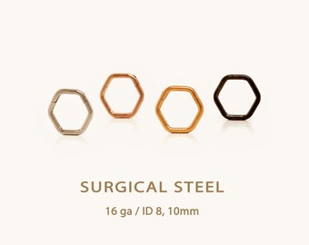 Anneau de septum hexagonal, anneau de nez, cerceau Daith, cerceau à cliquet articulé, calibre 16, 8 mm ou 10 mm, acier chirurgical, SHEMISLI SH238, SH239