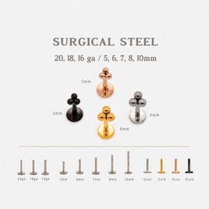 Tiny 3 beads Threadless Flat Back Earrings, Nose Stud, 20,18,16ga, 5-10mm, Surgical Steel, SHEMISLI SS537, SS538