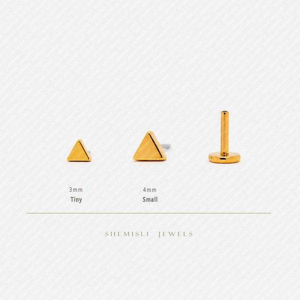 Dainty Triangle Threadless Flat Back Earrings, Nose Stud, 20,18,16ga, 5-10mm Surgical Steel SHEMISLI SS729, SS565