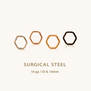 Hexagon Septum Ring, Nose Ring, Daith Hoop, Hinged Clicker Hoop, 16ga 8mm or 10mm, Surgical Steel, SHEMISLI SH238, SH239 image 1