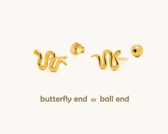 Dainty Snake Studs Earrings, Gold, Silver SHEMISLI SS160 Butterfly End, SS487 Screw Ball End (Type A) LR