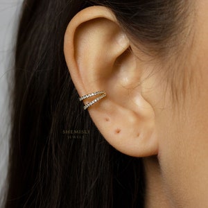 Double Lined CZ Ear Conch Cuff, Earring No Piercing is Needed, Gold, Silver SHEMISLI - SF024