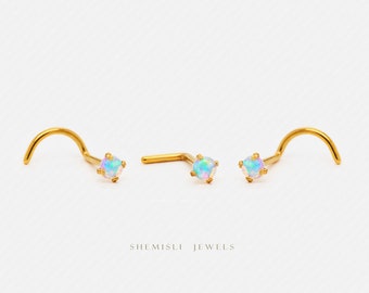 Titanium Opal Nose Stud, L Bend, Left Screw or Right Screw 20 or 18ga, SHEMISLI SS421.., SS397.., SS778..