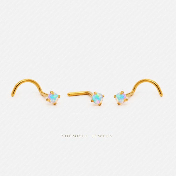 Titanium Opal Nose Stud, L Bend, Left Screw or Right Screw 20 or 18ga, SHEMISLI SS421.., SS397.., SS778..