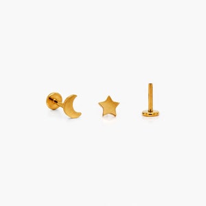 Tiny Star and Moon Threadless Flat Back Earring, 20,18,16ga, 5-10mm, Unisex, Surgical Steel, SHEMISLI SS567, SS568