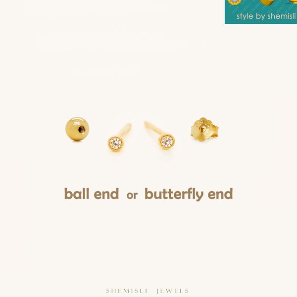 Super Tiny White CZ Stone Studs, Gold, Silver SHEMISLI - SS231 Butterfly End, SS964 Screw Ball End (Type A)