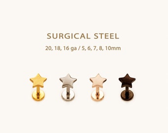 Tiny Star Threadless Flat Back Earrings, Nose Stud, 20,18,16ga, 5-10mm, Surgical Steel, SHEMISLI SS567