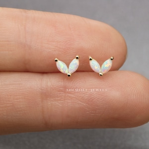 Tiny Opal Flower Leaf Studs Earrings, SHEMISLI SS204 Butterfly End, SS735 Screw Ball End (Type A)