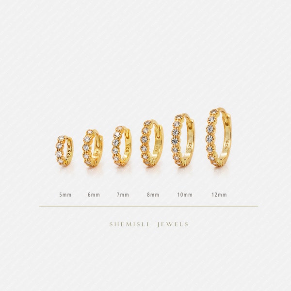 Simple Clear CZ Hoop Earrings, White Stone Huggies, Gold, Silver SHEMISLI SH040, SH041, SH042, SH043, SH044, SH045