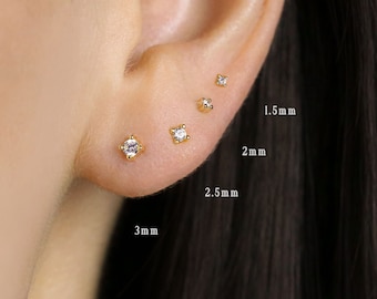 White CZ Stone Studs, Clear Stone Earrings, Size 1.5mm, 2mm, 2.5mm, 3mm, Gold, Silver SHEMISLI - SS221, SS072, SS158, SS073