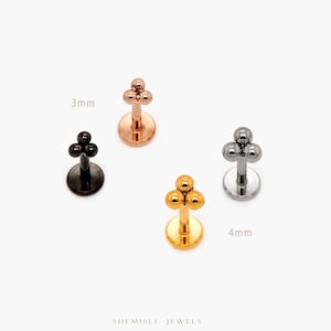 Tiny 3 beads Threadless Flat Back Earring, 20,18,16ga, 5-10mm, Unisex, Surgical Steel, SHEMISLI SS537, SS538