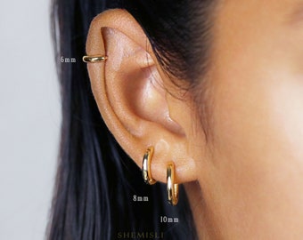 Simple Round Hoop Earrings, 6, 7, 8, 9, 10, 12, 14mm Huggies, Gold, Silver SHEMISLI - SH586, SH587, SH588, SH589, SH590, SH592, SH009