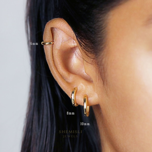 Simple Round Hoop Earrings, 6, 7, 8, 9, 10, 12, 14mm Huggies, Gold, Silver SHEMISLI - SH586, SH587, SH588, SH589, SH590, SH592, SH009