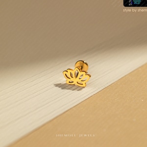 Tiny Open Lotus Threadless Flat Back Earrings, Nose Stud, 20,18,16ga, 5-10mm Surgical Steel SHEMISLI SS913