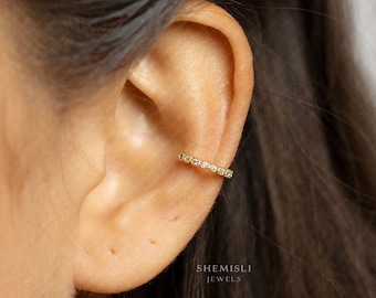 Bezel CZ Stone Ear Conch Cuff, Earring No Piercing is Needed, Gold, Silver SHEMISLI SF029