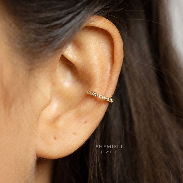 Bezel CZ Stone Ear Conch Cuff, Earring No Piercing is Needed, Gold, Silver SHEMISLI SF029