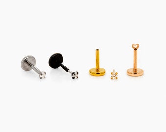 Tiny Clear White Stone Threadless Flat Back Earring, 20,18,16ga, 5-10mm Unisex, Stainless Steel SHEMISLI SS503 SS504 SS505 SS506