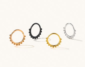 Dainty Sun Septum Ring, Nose Ring, Daith Ring, Hinged Clicker Hoop, 16ga 8mm or 10mm, Surgical Steel, SHEMISLI SH680 SH681