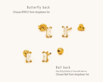 Tiny Baguette Stud Earrings, SHEMISLI SS143 Butterfly End, SS359  Screw Ball End (Type A)