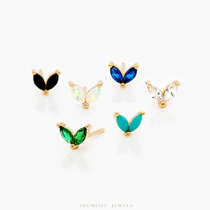 Petite fleur en forme de feuille CZ, blanc, émeraude, turquoise, saphir, noir, opale, unisexe, or, argent SS136, SS137, SS155, SS239, SS255, SS204