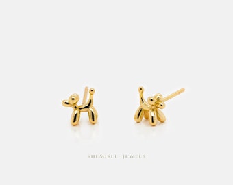 Balloon Dog Studs, Pet Animal Jewelry, Poodle Earrings, Gold, Silver SHEMISLI - SS216 Butterfly End, SS488 Screw Ball End (Type A) LR